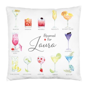 Gin Cocktails Personalised Cushion,Gin Gifts,Gift for Gin Lover,Gift for Gin Drinker,40cms Square,With or Without Cushion Pad