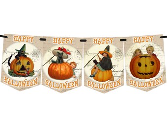Banderines de Halloween, pancarta de Halloween, 8 banderas, guirnalda para decoración de Halloween, Halloween vintage-DESCUENTOS EN MULTICOMPRA