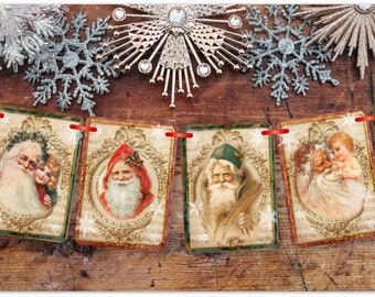 Vintage Santa Father Christmas Bunting,Christmas Garland,Christmas Decoration,12 Flags,3 metres-MULTIBUY DISCOUNTS