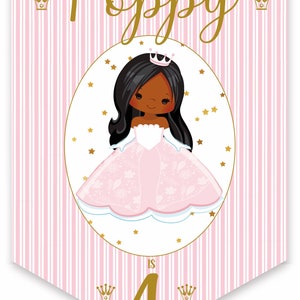Prinzessin Geburtstag Wimpelkette, personalisierte Kindergeburtstagsparty Banner, Girlande, Auswahl an Haarfarben-MULTIBUY DISKONTEN Bild 5