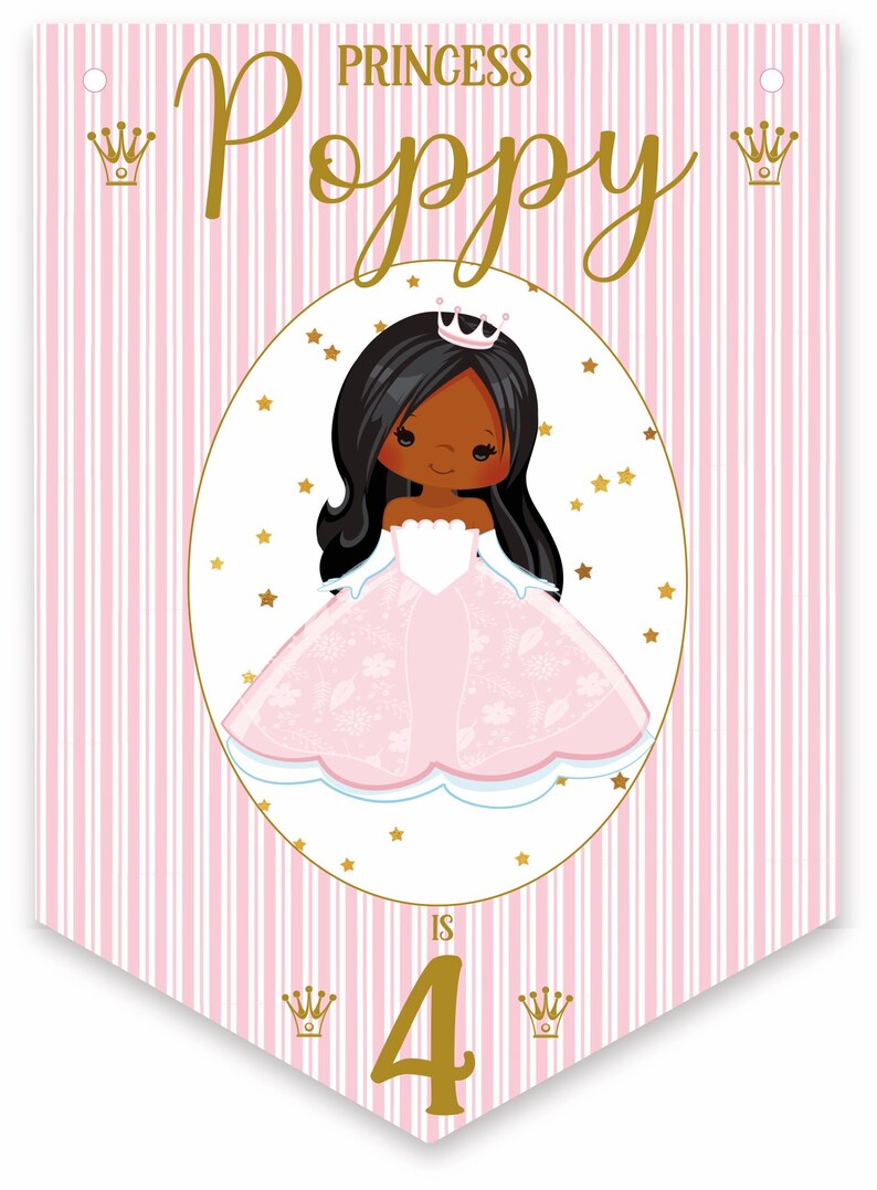 Prinzessin Geburtstag Wimpelkette, personalisierte Kindergeburtstagsparty Banner, Girlande, Auswahl an Haarfarben-MULTIBUY DISKONTEN Bild 5
