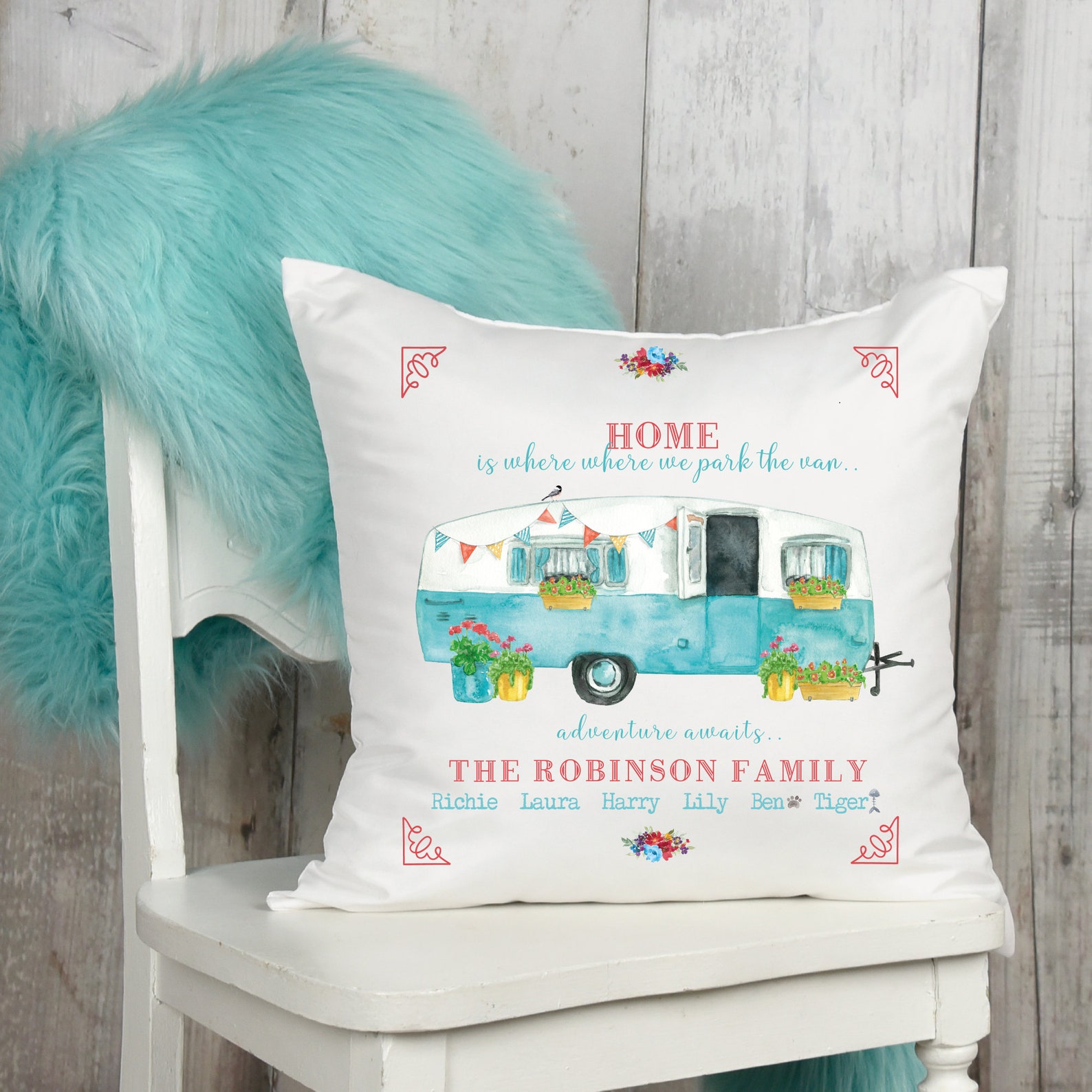 Personalised Caravan Cushioncushion Coverpillowfamily Etsy
