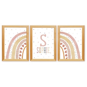 Girls Bedroom Decor or Nursery Decor, Set of 3 Personalised Rainbow Prints, Neutral Wall Art For Girls Room,Choice of Sizes