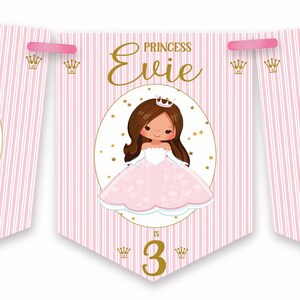 Prinzessin Geburtstag Wimpelkette, personalisierte Kindergeburtstagsparty Banner, Girlande, Auswahl an Haarfarben-MULTIBUY DISKONTEN Bild 1