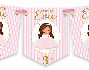 Princess Birthday Bunting,Personalised Childrens Birthday Party Banner,Garland,Choice of Hair Colour-MULTIBUY DISCOUNTS