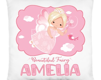 Fairy Cushion Personalised Pillow Throw Blonde or Dark Hair, Personalised Gift for Girls,Home Decor,Girls Bedroom Accessory,