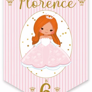 Prinzessin Geburtstag Wimpelkette, personalisierte Kindergeburtstagsparty Banner, Girlande, Auswahl an Haarfarben-MULTIBUY DISKONTEN Bild 7
