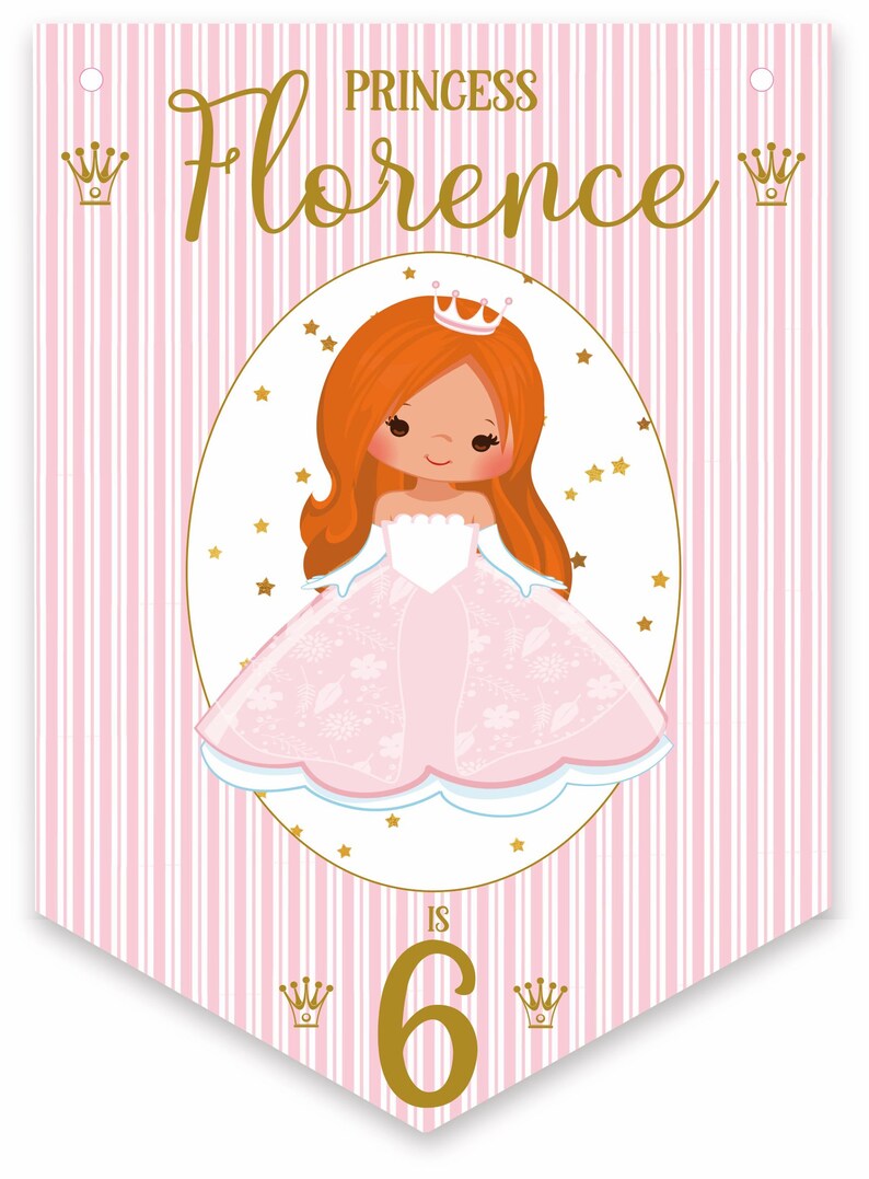 Prinzessin Geburtstag Wimpelkette, personalisierte Kindergeburtstagsparty Banner, Girlande, Auswahl an Haarfarben-MULTIBUY DISKONTEN Bild 7
