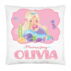 Mermaid Cushion Personalised,Pillow,Throw,Blonde or Dark Hair,Personalised Gift for girls,girls gift,girls bedroom,kids room,home decor