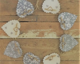 Grey Fabric Bunting,Rigid Hearts,100% Cotton,2.50 Metres,Neutral Vintage Decor,Fab Quality