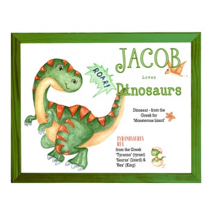 A4 Personalised Dinosaur Name Print,Dinosaur Wall Art,Kids Room Print,Dinosaur Gift,Nursery Wall Decor
