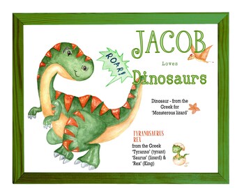 A4 Personalised Dinosaur Name Print,Dinosaur Wall Art,Kids Room Print,Dinosaur Gift,Nursery Wall Decor