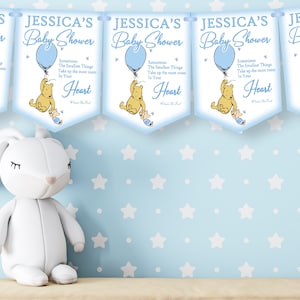 Personalised Winnie The Pooh Blue Baby Shower Bunting,Banner,Boys Baby Shower Decoration,-MULTIBUY DISCOUNTS