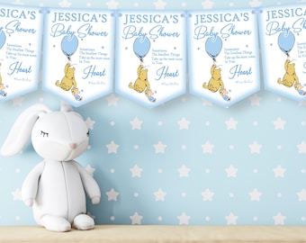 Personalised Winnie The Pooh Blue Baby Shower Bunting,Banner,Boys Baby Shower Decoration,-MULTIBUY DISCOUNTS