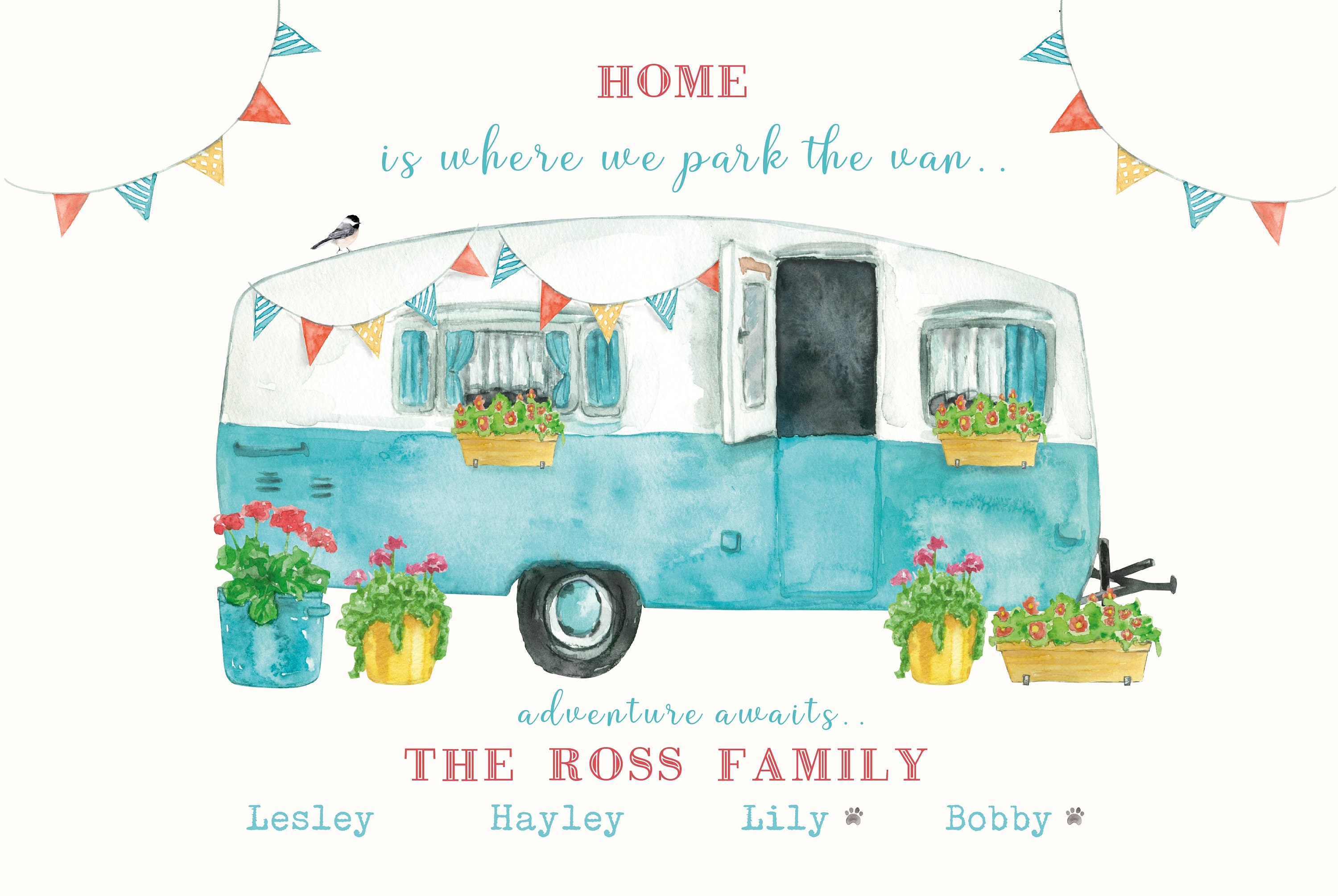 A4 Impression de Caravane Vintage Personnalisée, Cadeau Camping, Accessoires Caravane, Vacances d'ét