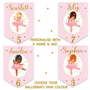 Personalised Ballerina Girl's Birthday Party Decoration,Banner, Garland, Choice of Hair Colour-