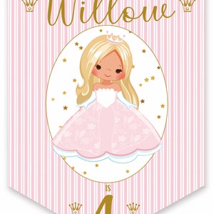 Prinzessin Geburtstag Wimpelkette, personalisierte Kindergeburtstagsparty Banner, Girlande, Auswahl an Haarfarben-MULTIBUY DISKONTEN Bild 6
