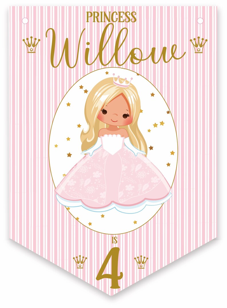Prinzessin Geburtstag Wimpelkette, personalisierte Kindergeburtstagsparty Banner, Girlande, Auswahl an Haarfarben-MULTIBUY DISKONTEN Bild 6