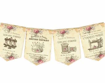 Vintage French Sewing Bunting,Craft Room Decor & Gift For Sewer,Quilter or Crafter-MULTIBUY DISCOUNTS