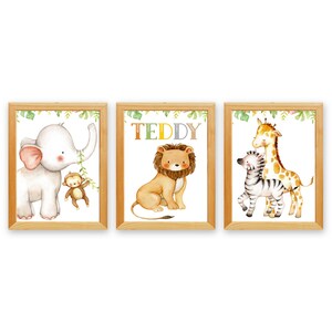 Set of 3 Personalised Safari Nursery Prints,Jungle Themed Nursery Decor,Boy or Girl,Choice of Sizes