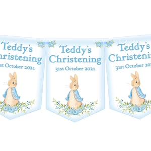 Blue Personalised Christening Bunting,Christening Banner,Boys Christening Day Bunting,Baptism-MULTIBUY DISCOUNTS