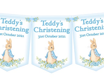 Blue Personalised Christening Bunting,Christening Banner,Boys Christening Day Bunting,Baptism-MULTIBUY DISCOUNTS