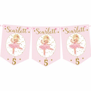 Ballerina Birthday Bunting,Personalised Childrens Birthday Party Banner,Garland,Choice of Hair Colour-MULTIBUY SAVINGS