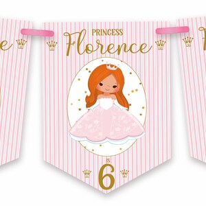 Prinzessin Geburtstag Wimpelkette, personalisierte Kindergeburtstagsparty Banner, Girlande, Auswahl an Haarfarben-MULTIBUY DISKONTEN Bild 3