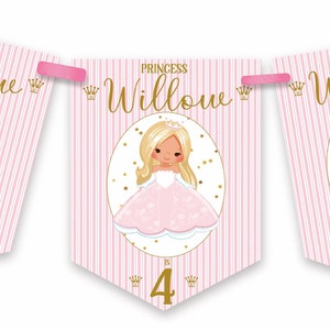 Prinzessin Geburtstag Wimpelkette, personalisierte Kindergeburtstagsparty Banner, Girlande, Auswahl an Haarfarben-MULTIBUY DISKONTEN Bild 4