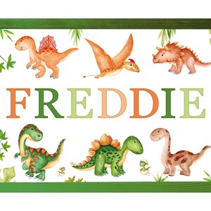 A4 Dinosaurios Impresión de nombre personalizado,Arte de pared para niños,Impresión de sala para niños,Decoración de guardería,Regalo de dinosaurios,