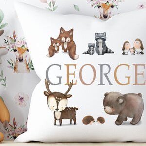Personalised Forest Animals Cushion,Pillow,New Baby Gift,Nursery Decor,Kids Bedroom,