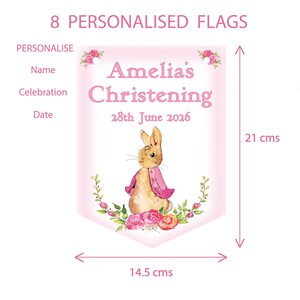 Pink Personalised Girls Christening ,Baptism Day Decoration,Bunting,Banner,Peter Rabbit,MULTIBUY DISCOUNTS image 5