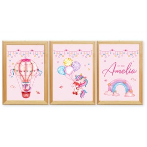 Prints For Girls Bedroom Decor or Nursery Decor, Set of 3 Unicorn Prints, Wall Art For Girls Room