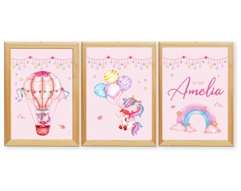 Unicorn Nursery Prints, Set of 3, Girls Room Deco
