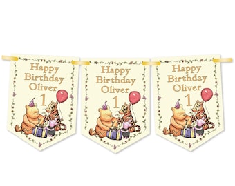 Winnie de Pooh gepersonaliseerde verjaardagsslinger, Winnie de Pooh gepersonaliseerde verjaardagsbanner, verjaardagsfeestslinger, elke leeftijd - MULTIBUY-KORTINGEN