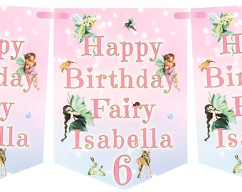 Fairy Birthday Bunting,Personalised Childrens Birthday Party Banner,Garland-MULTIBUY DISCOUNTS