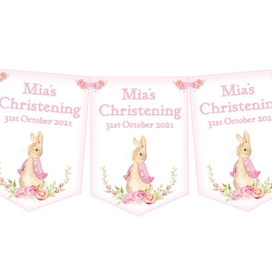Pink Personalised Christening Bunting,Christening Banner,Girls Christening Day Bunting,Baptism-MULTIBUY DISCOUNTS