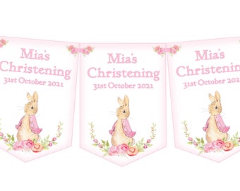 Pink Personalised Christening Bunting,Christening Banner,Girls Christening Day Bunting,Baptism-MULTIBUY DISCOUNTS