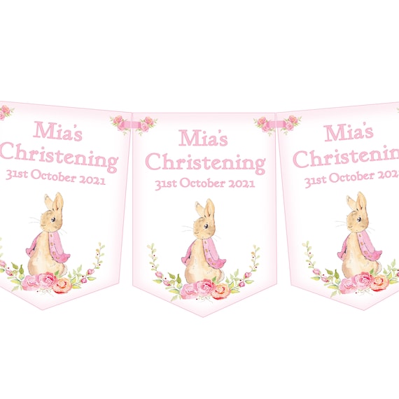Girls PERSONALISED Banner Pink Bunting GIFT Christening Baby Birthday Present 