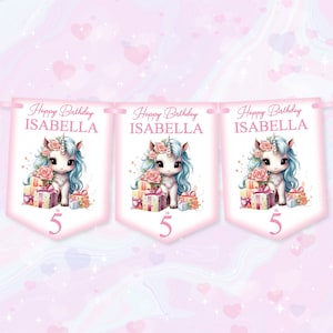 Unicorn Birthday Bunting,Personalised Birthday Party Banner For Girls,Unicorn Birthday Party Decoration,Any Age, MULTIBUY DISCOUNTS