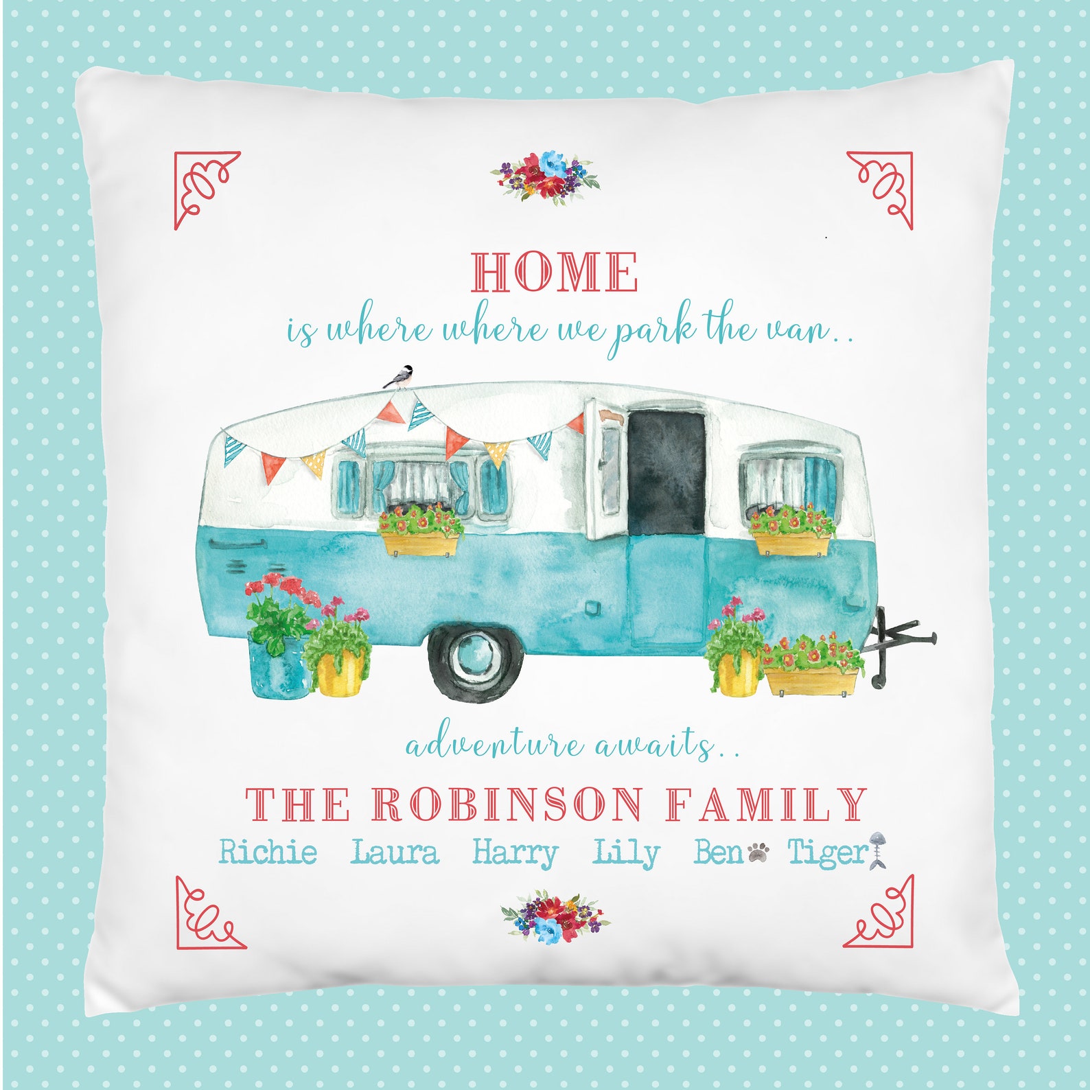 Personalised Caravan Cushioncushion Coverpillowfamily Etsy