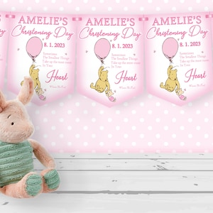 Rosa personalisierte Taufe Wimpelkette,Taufe Banner,Mädchen Taufe Tag Wimpelkette,Taufe-Winnie The Pooh,MULTIBUY RABATTE