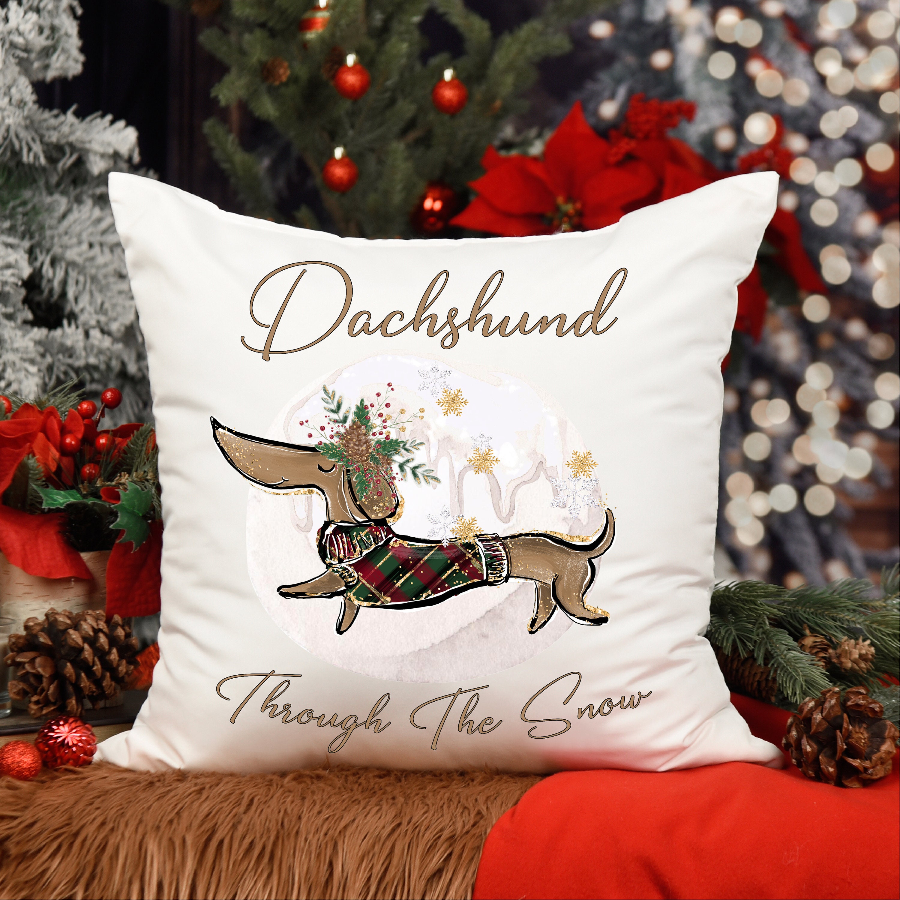 Dachshund christmas pillows sales