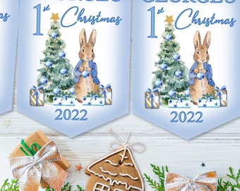 Babys First Christmas Bunting for Boy,Peter Rabbit,Personalised Ist Christmas Keepsake,1st Christmas Ornament,Christmas Decorations