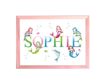 Personalized Mermaid Watercolor A4 Print, Girls Nursery Decor