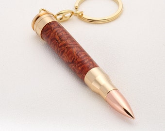 300 Magnum Bullet Key Chain - Afzelia Burl wood with Secret Compartment