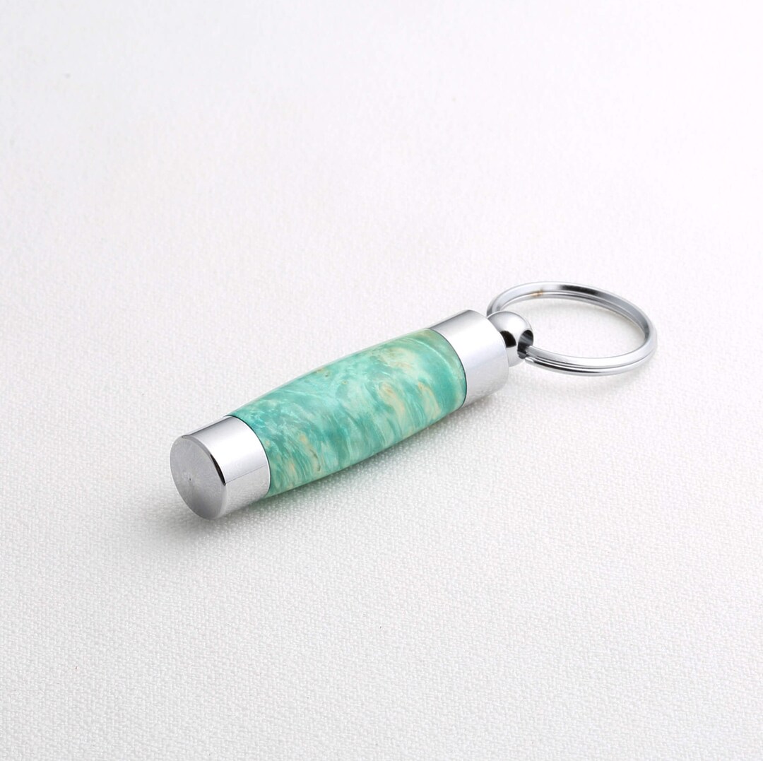 Wood Keychain Consecrated Oil Vial Aqua Box Elder Burl With Easy Refill