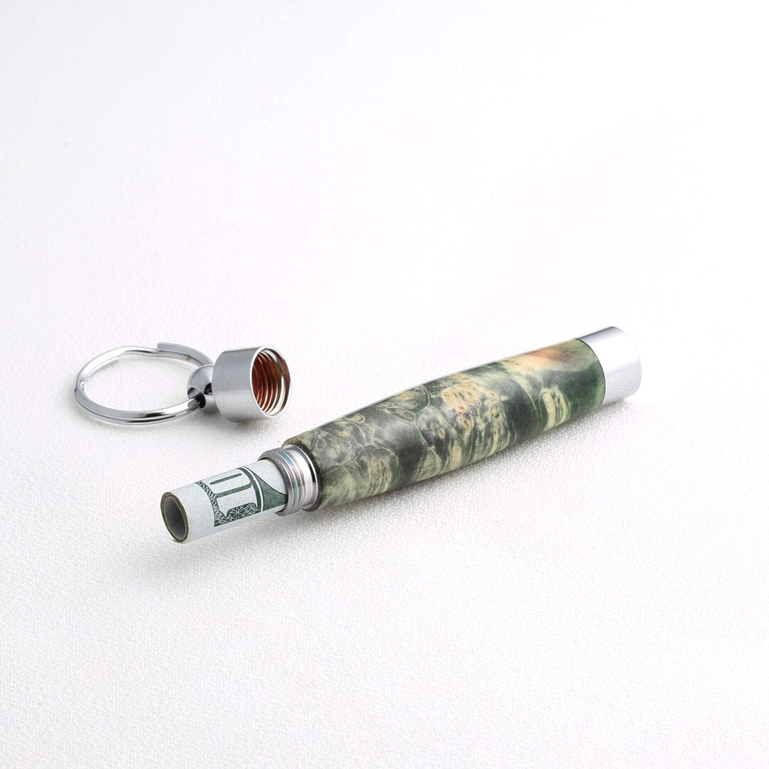 Keychain Green Dyed Box Elder Burl Wood Secret Compartment Key Chain