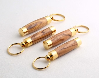 Wood Keychain - Consecrated Oil Vial - Olivewood - with easy refill bottle