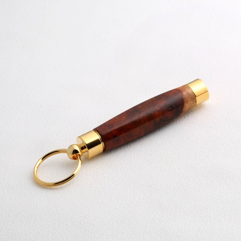 Keychain Amboyna Burl Wood Secret Compartment Key Chain Needle Case